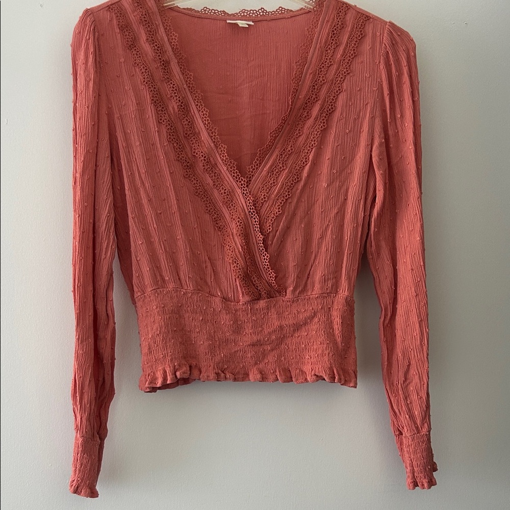 Self Love Elegant Lace Trim Blouse in Coral